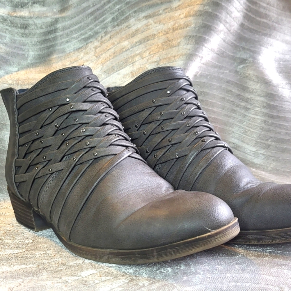 Distressed gray booties